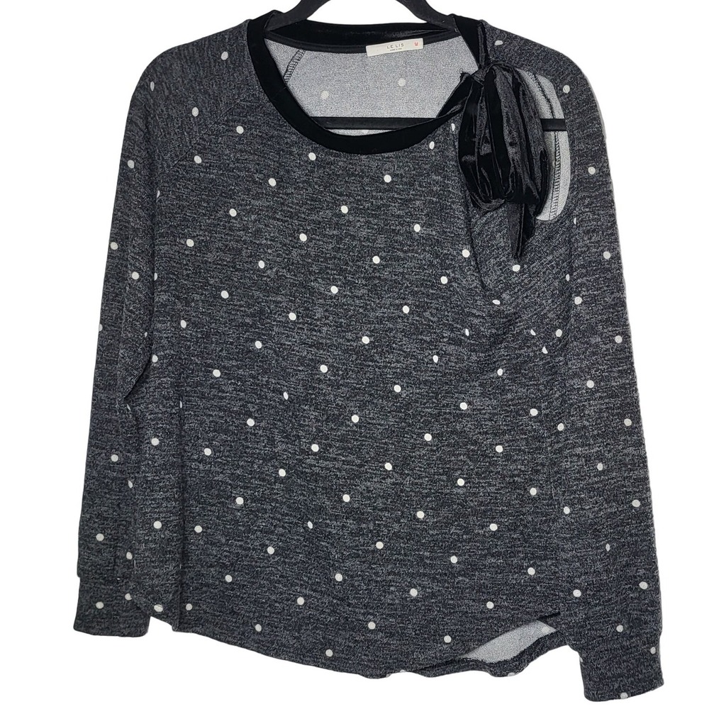 Le Lis Womens Polka Dot Velvet Bow Top Medium Coquette Romantic Y2K Whimsigoth